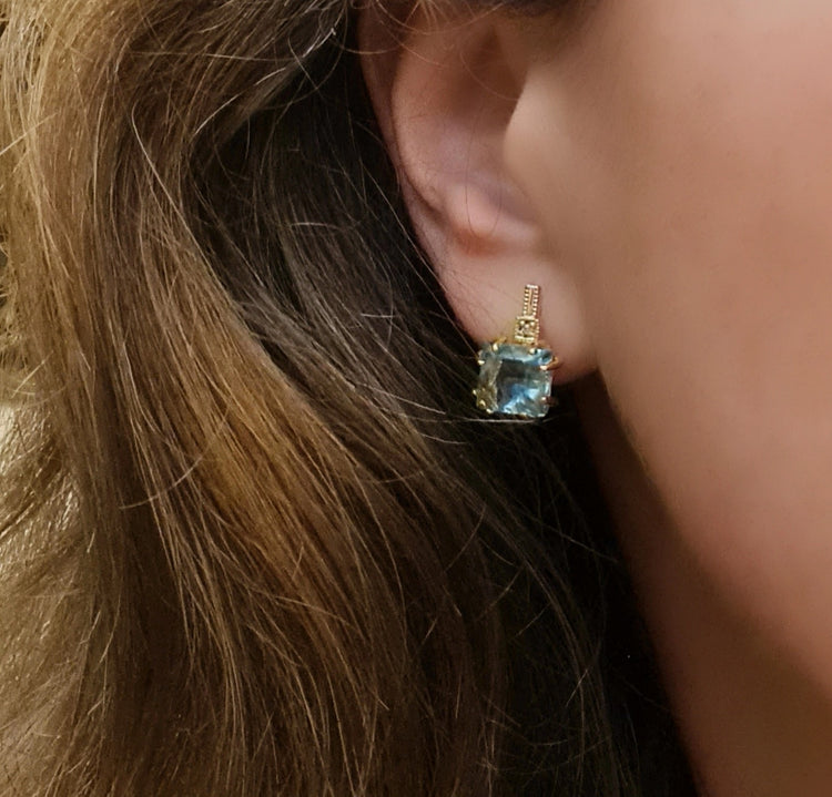 Aros aguamarina oro puestos - joya graduación fiesta