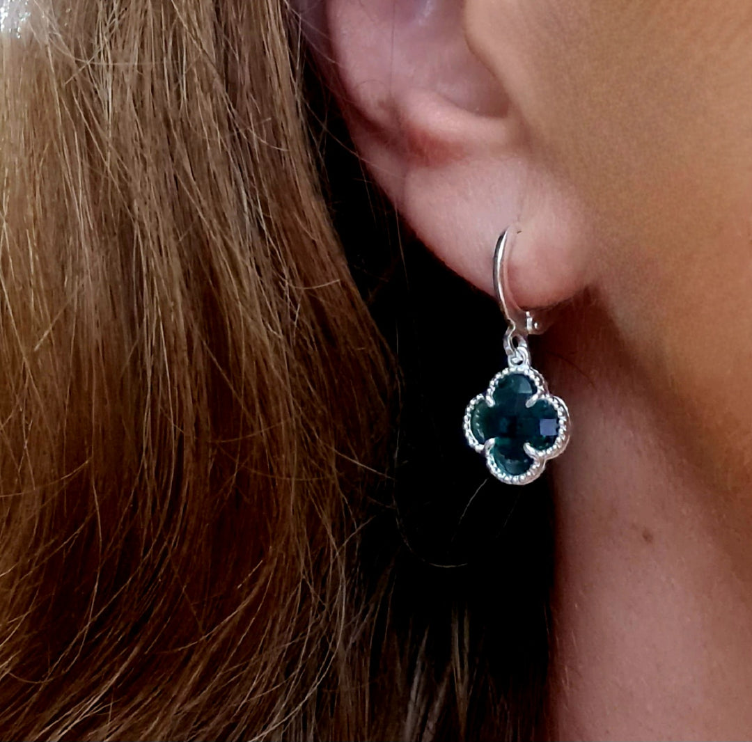 Aros Trébol Esmeralda Plata