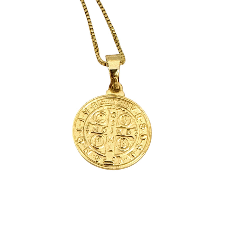 Collar San Benito M oro 18k - medalla protección 1.5cm cadena religiosa