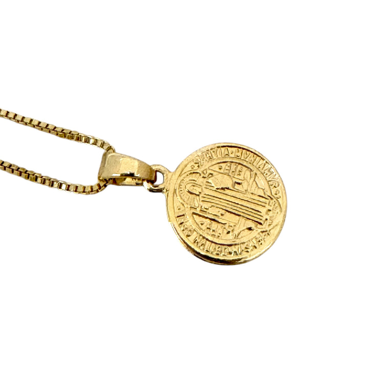Collar San Benito S oro 18k - medalla religiosa 1cm cadena 40cm hipoalergénica