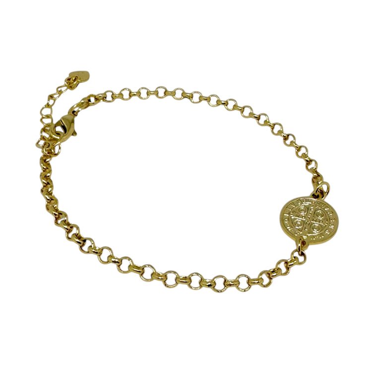 Pulsera San Benito Cadena oro 18k - pulsera religiosa San Benito