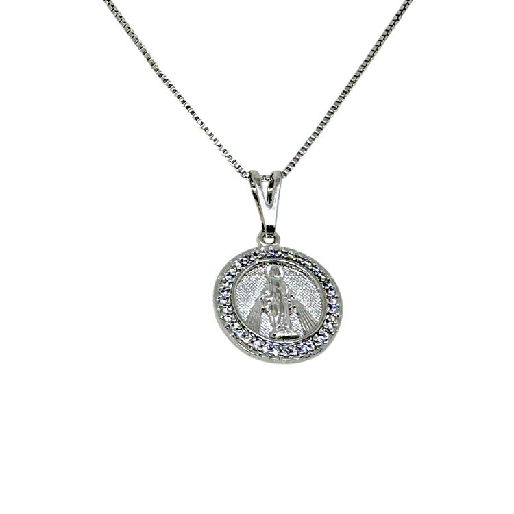 Collar Virgen de los Rayos Circones platino - collar religioso con circones rodio