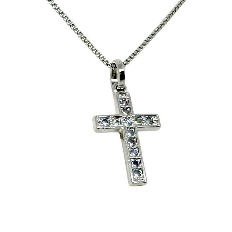 Collar Cruz Italia platino rodio - collar cruz religioso plata
