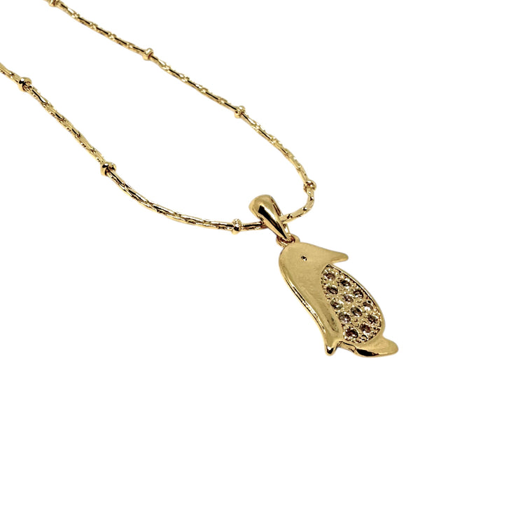 Collar Pingüino Circones oro 18k - collar dije pingüino con circones