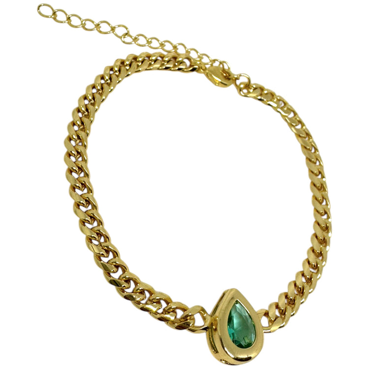 Pulsera Luz Esmeralda oro 18k - pulsera con circón verde esmeralda