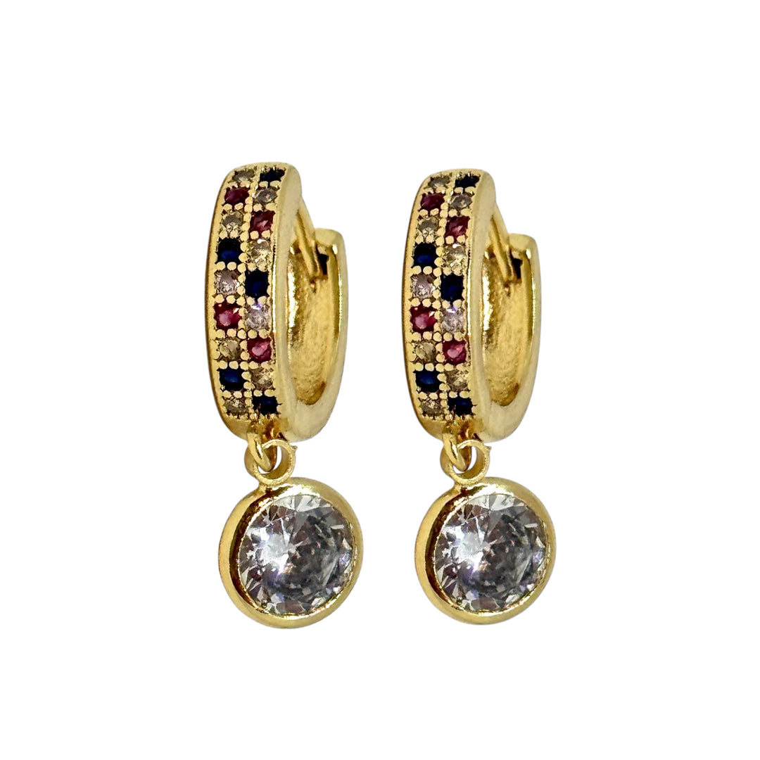 Aros Paula oro 18k - aros con circones de colores 2cm