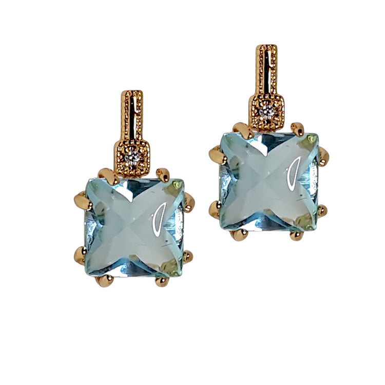 Aros Paula aguamarina oro - aros piedra azul turquesa