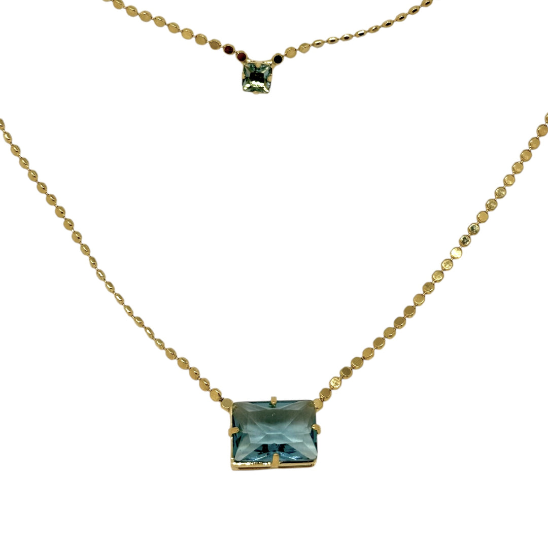 Collar Doble Magdalena Aguamarina Oro