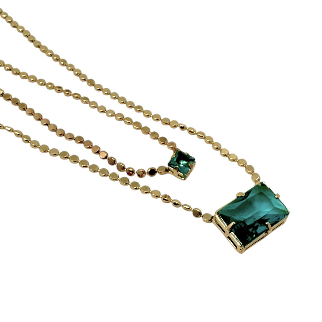 Collar Doble Magdalena Esmeralda Oro