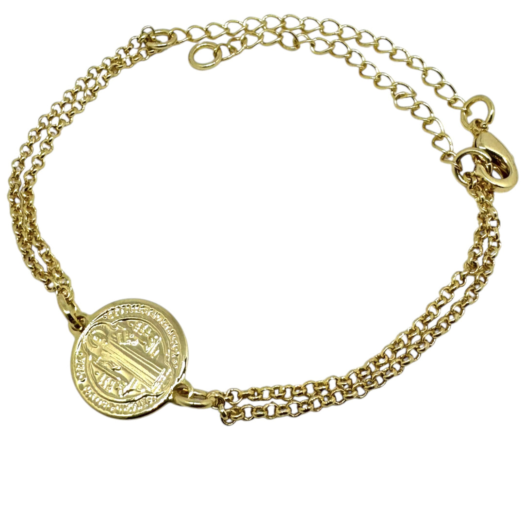 Pulsera Doble San Benito Oro
