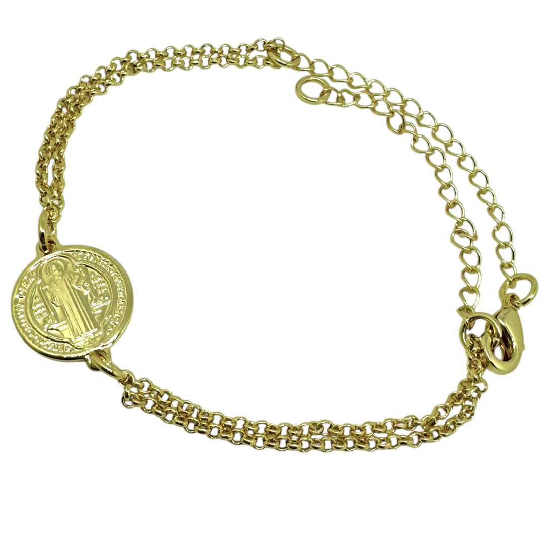 Pulsera Doble San Benito Oro