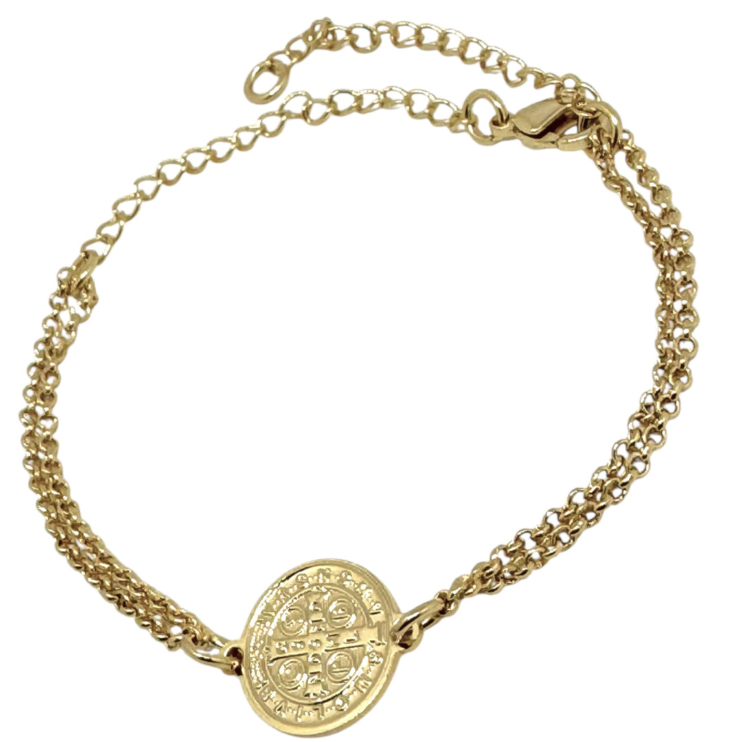Pulsera Doble San Benito Oro