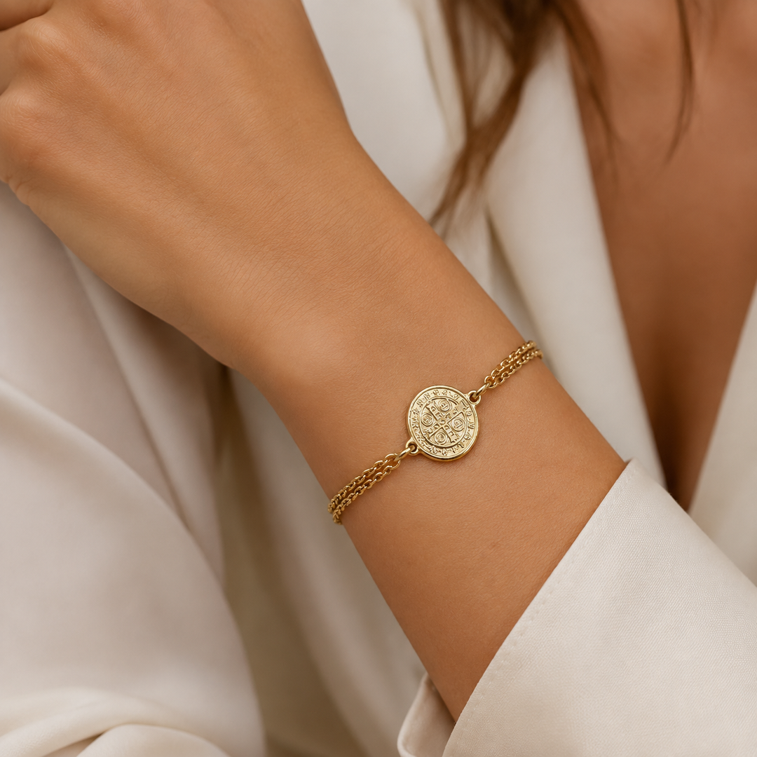 Pulsera Doble San Benito Oro
