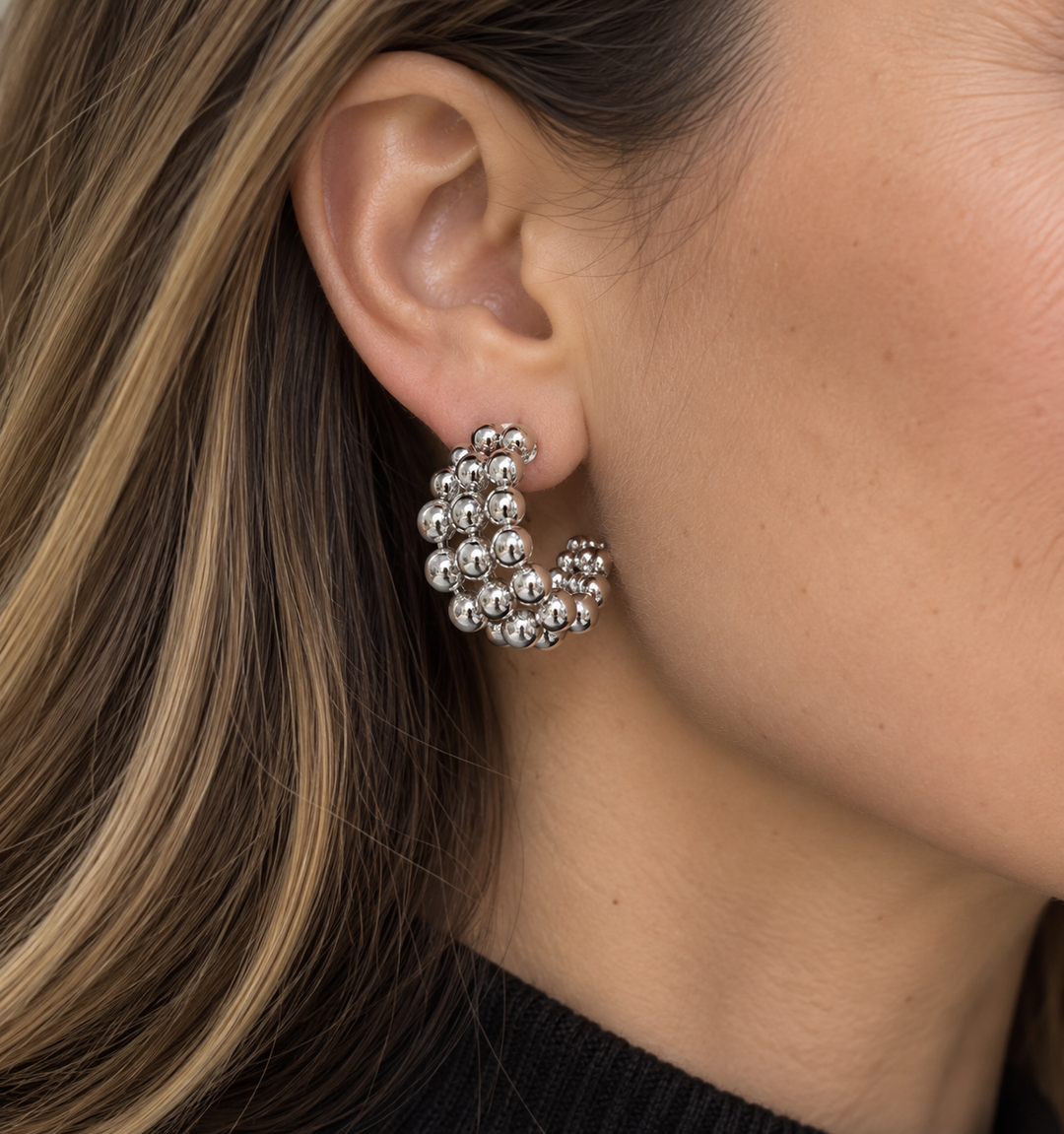 Argollas Triple Pelotitas Plata