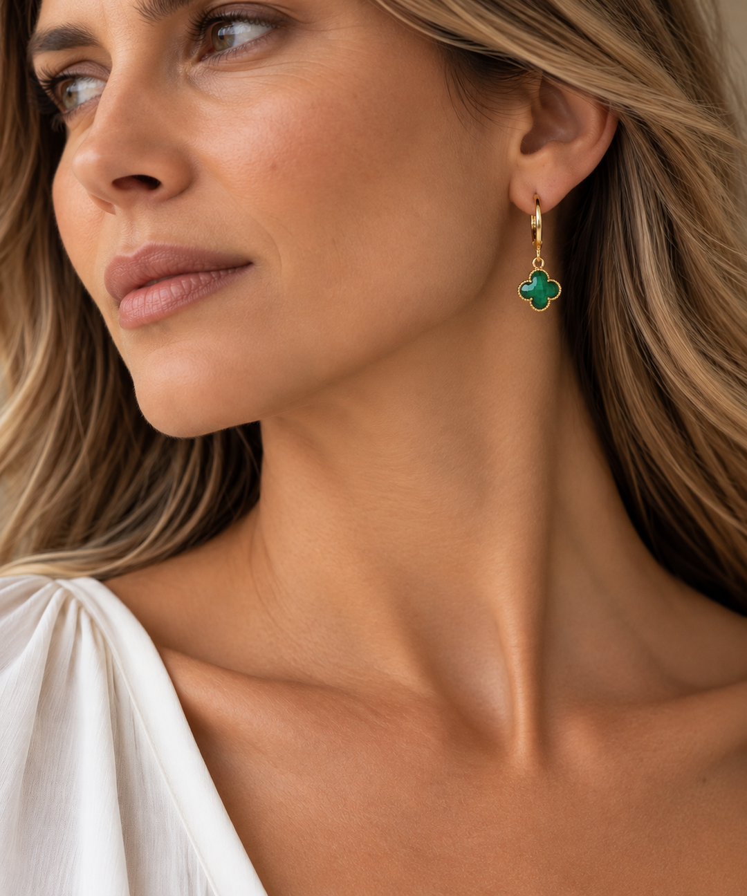 Aros Trébol Esmeralda Oro
