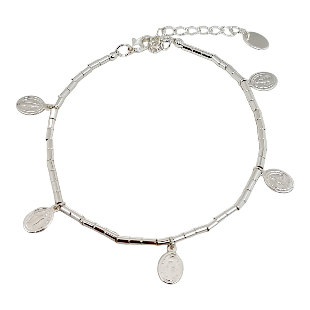 Pulsera Cinco Virgen De Los Rayos Mostacillas Plata