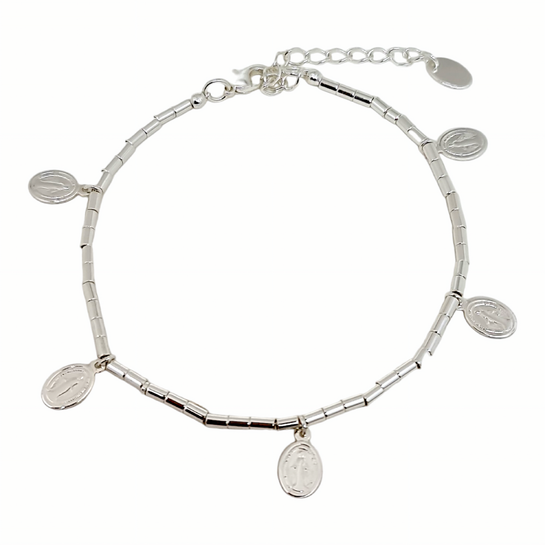 Pulsera Cinco Virgen De Los Rayos Mostacillas Plata