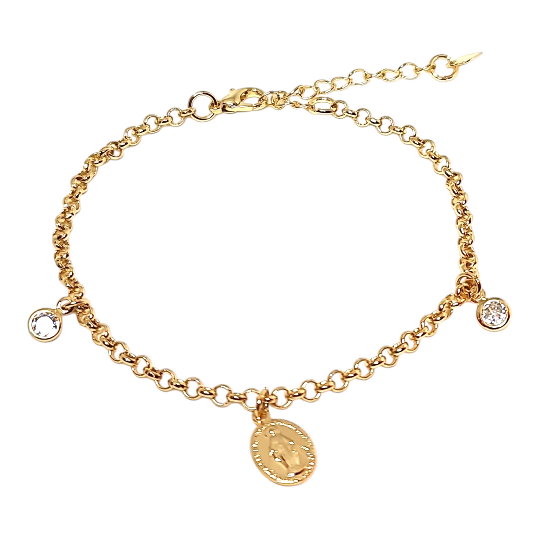 Pulsera Virgen De Los Rayos Circón Oro