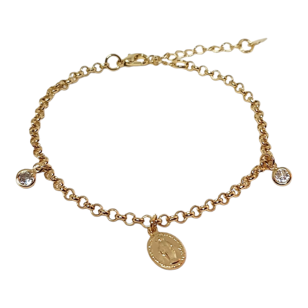 Pulsera Virgen De Los Rayos Circón Oro