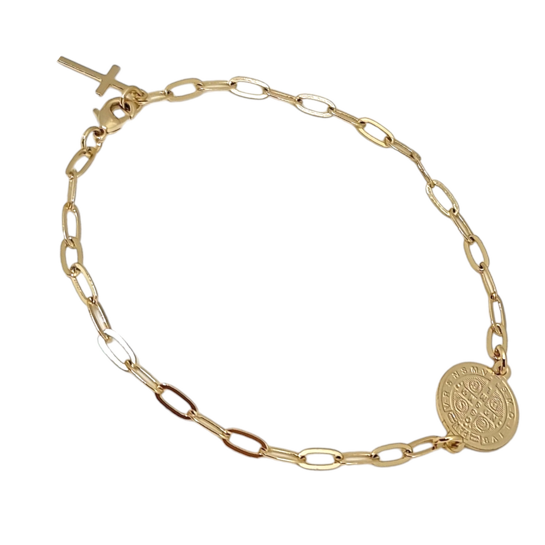 Pulsera San Benito Con Cruz Oro