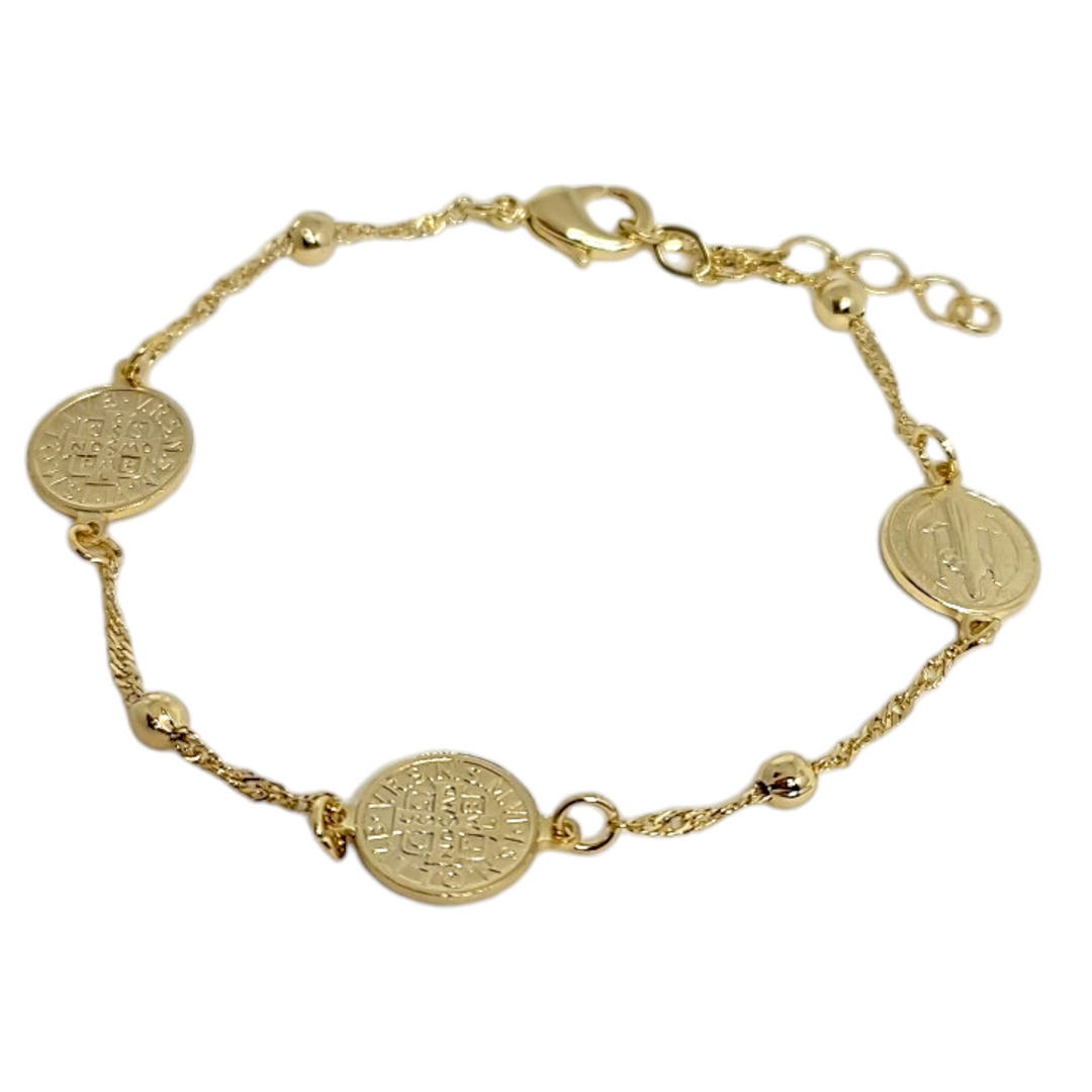 PULSERA SAN BENITO PELOTITAS ORO