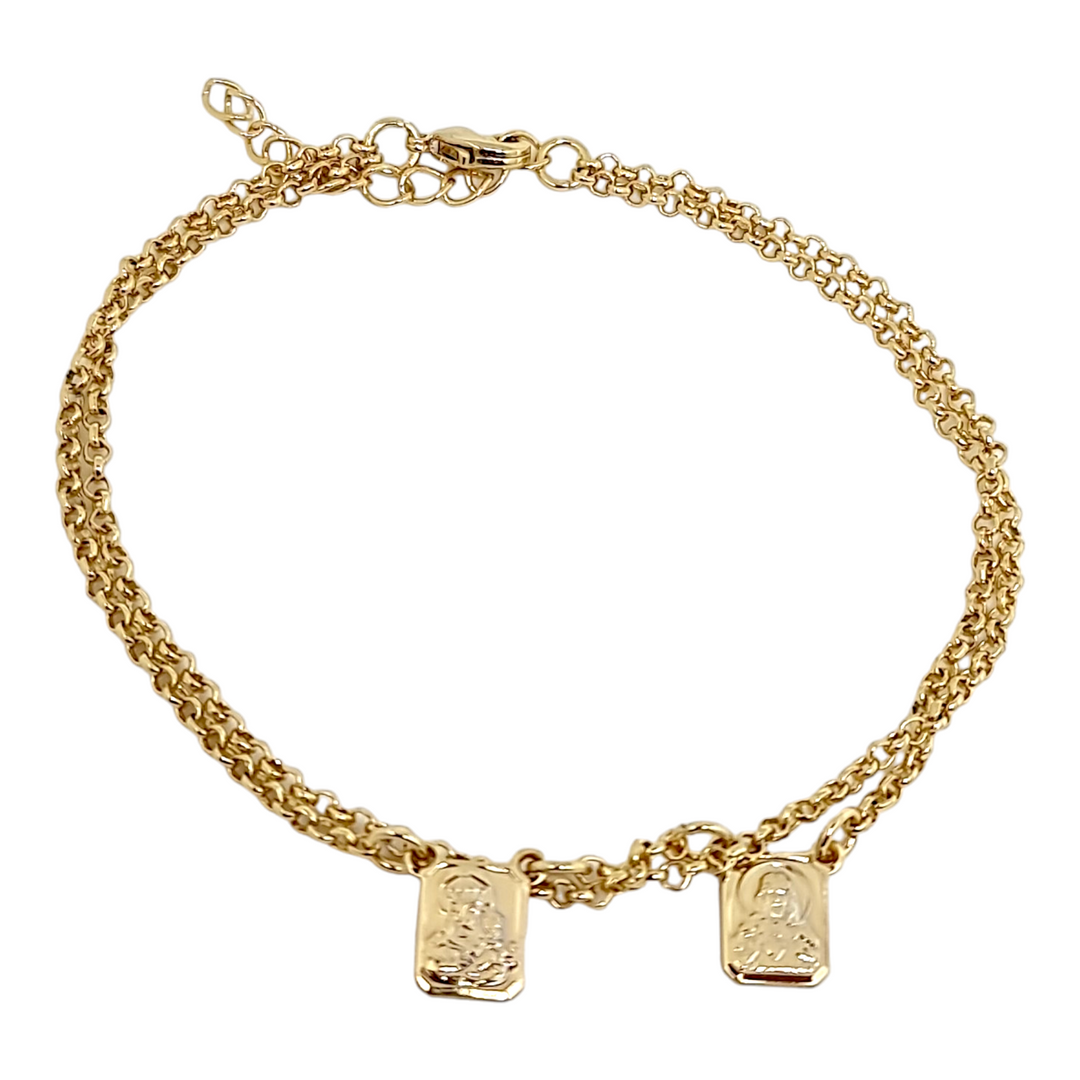 PULSERA ESCAPULARIO DOBLE CADENA ORO