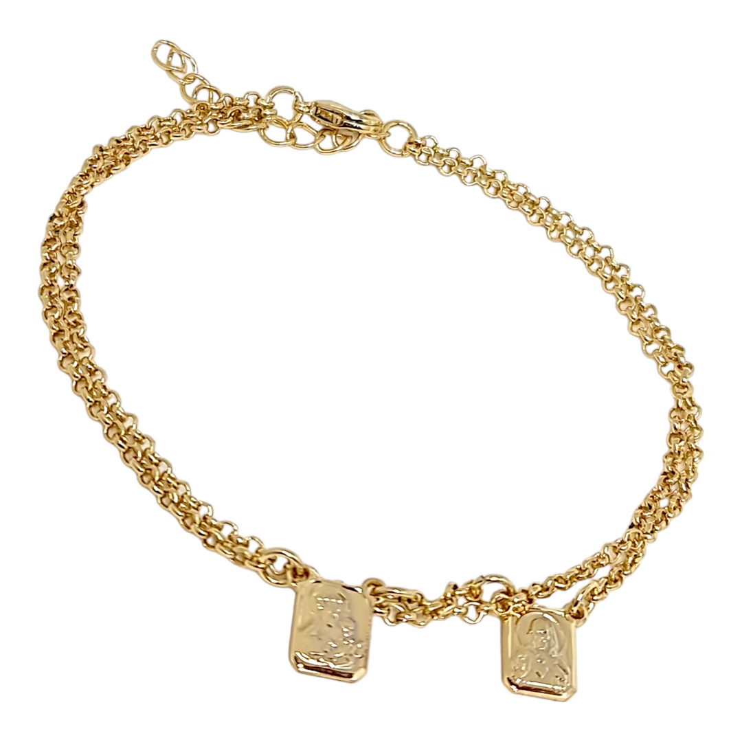 PULSERA ESCAPULARIO DOBLE CADENA ORO