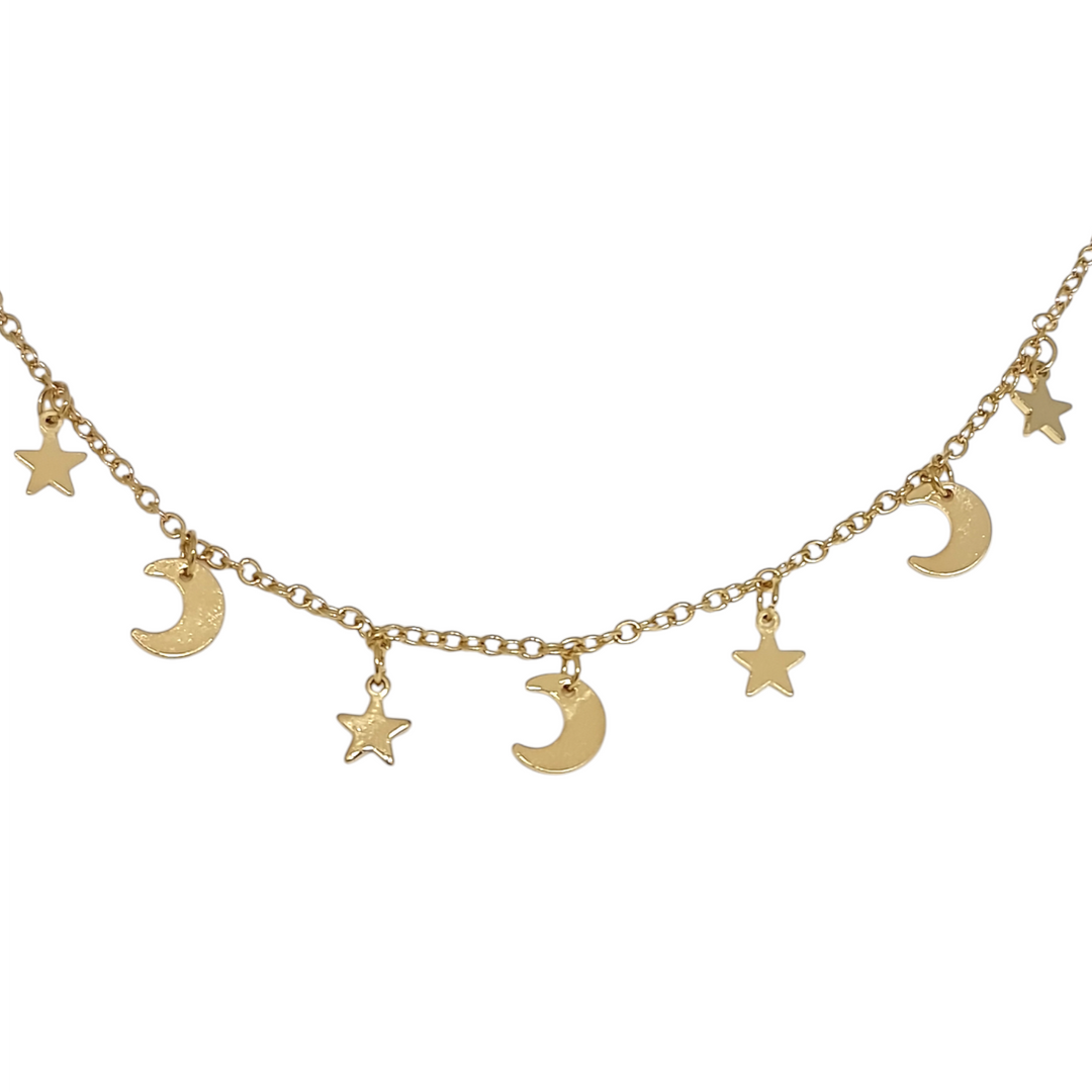 Collar Lunas Y Estrellas Oro