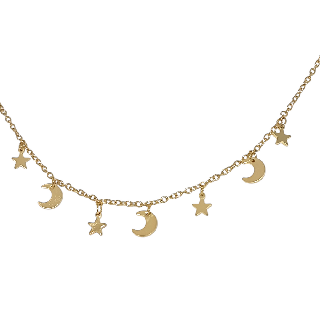 Collar Lunas Y Estrellas Oro