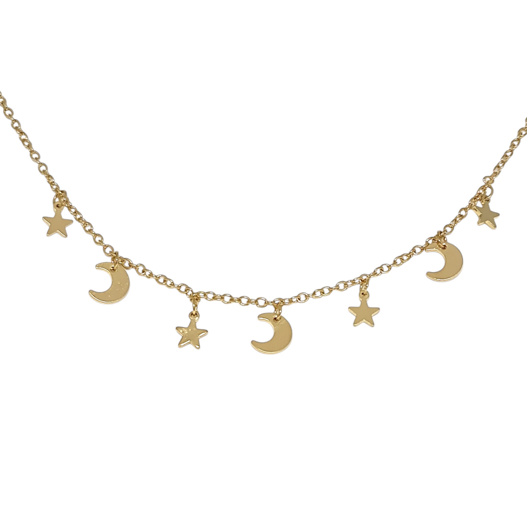 Collar Lunas Y Estrellas Oro