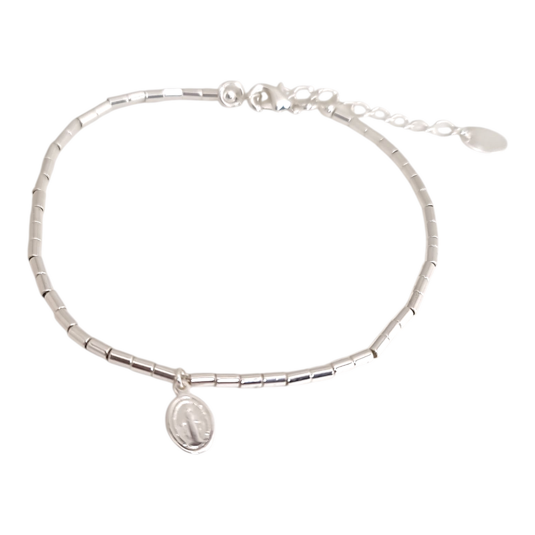 Pulsera Mostacillas Virgen de los Rayos Plata