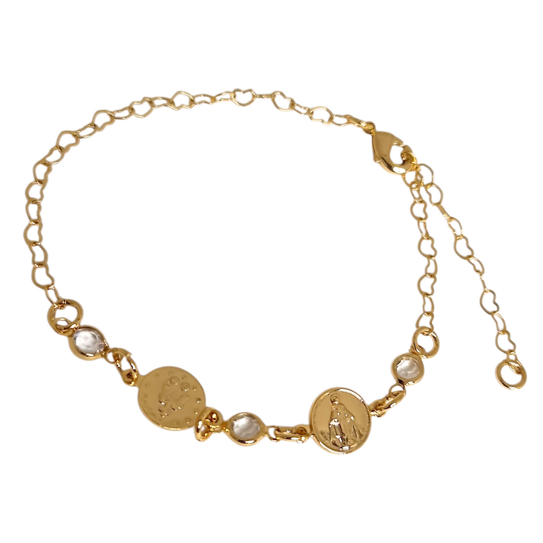 Pulsera Virgen de los Rayos 2 medallas Oro