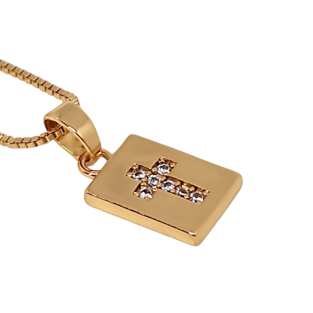Collar Cruz Placa Circones Oro