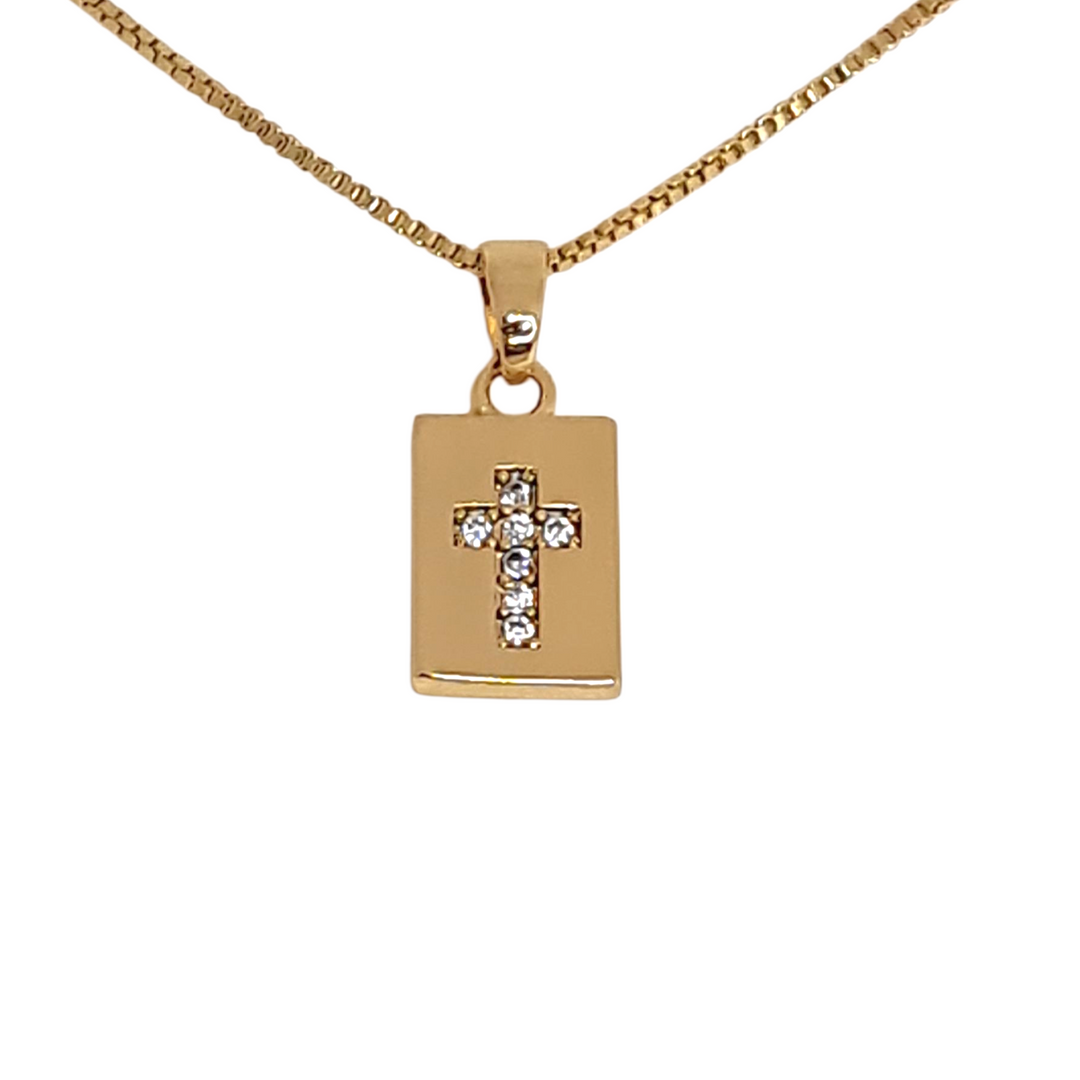 Collar Cruz Placa Circones Oro