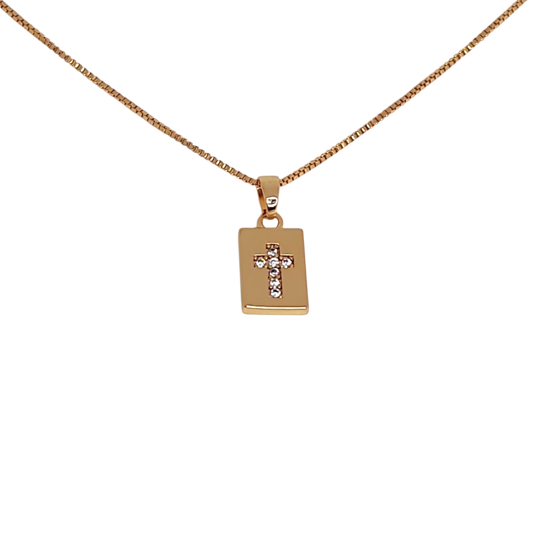 Collar Cruz Placa Circones Oro