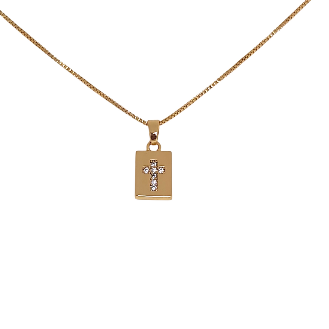 Collar Cruz Placa Circones Oro