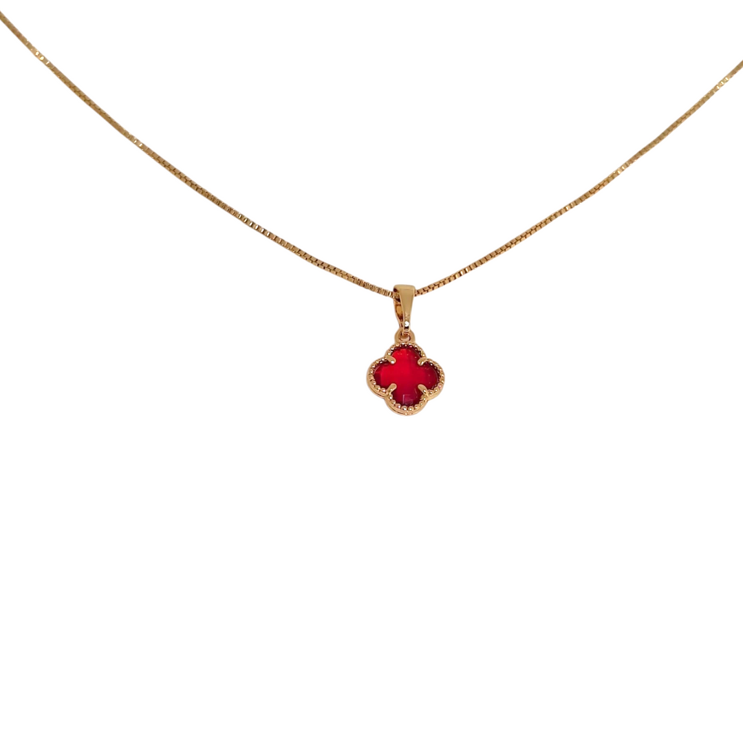 Collar Trébol Rubí Oro