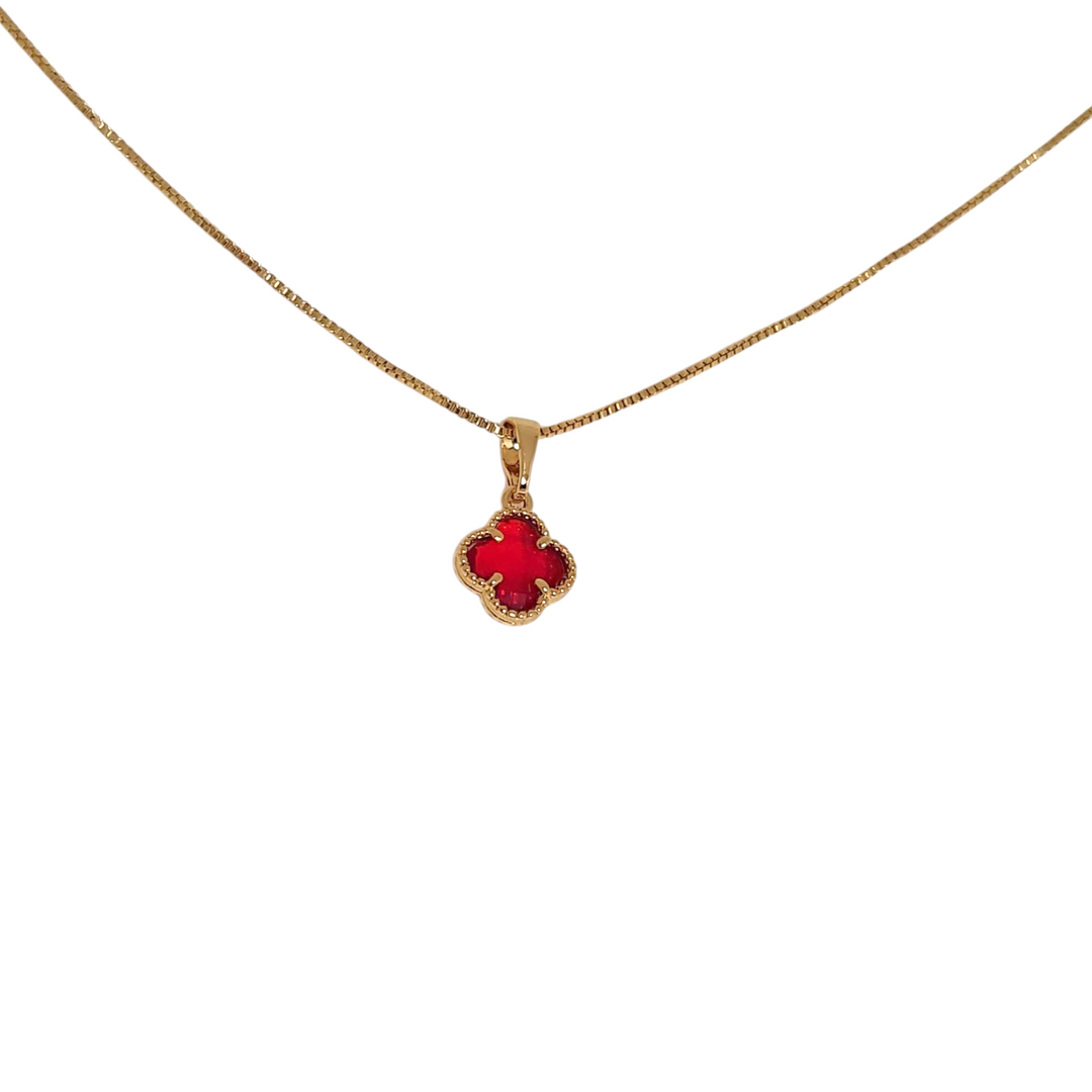 Collar Trébol Rubí Oro
