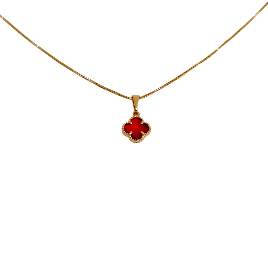 Collar Trébol Rubí Oro