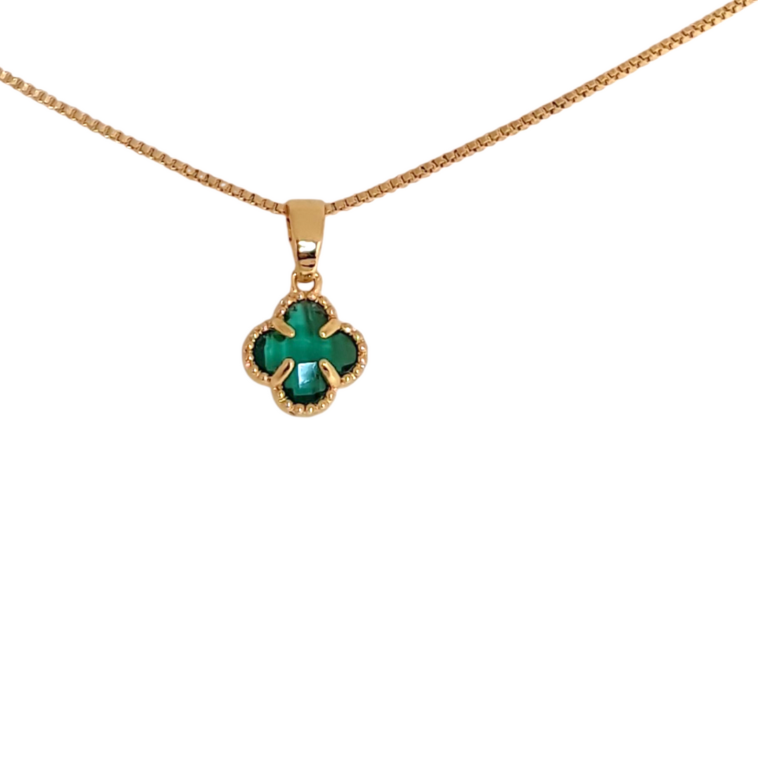 Collar Trébol Esmeralda Oro