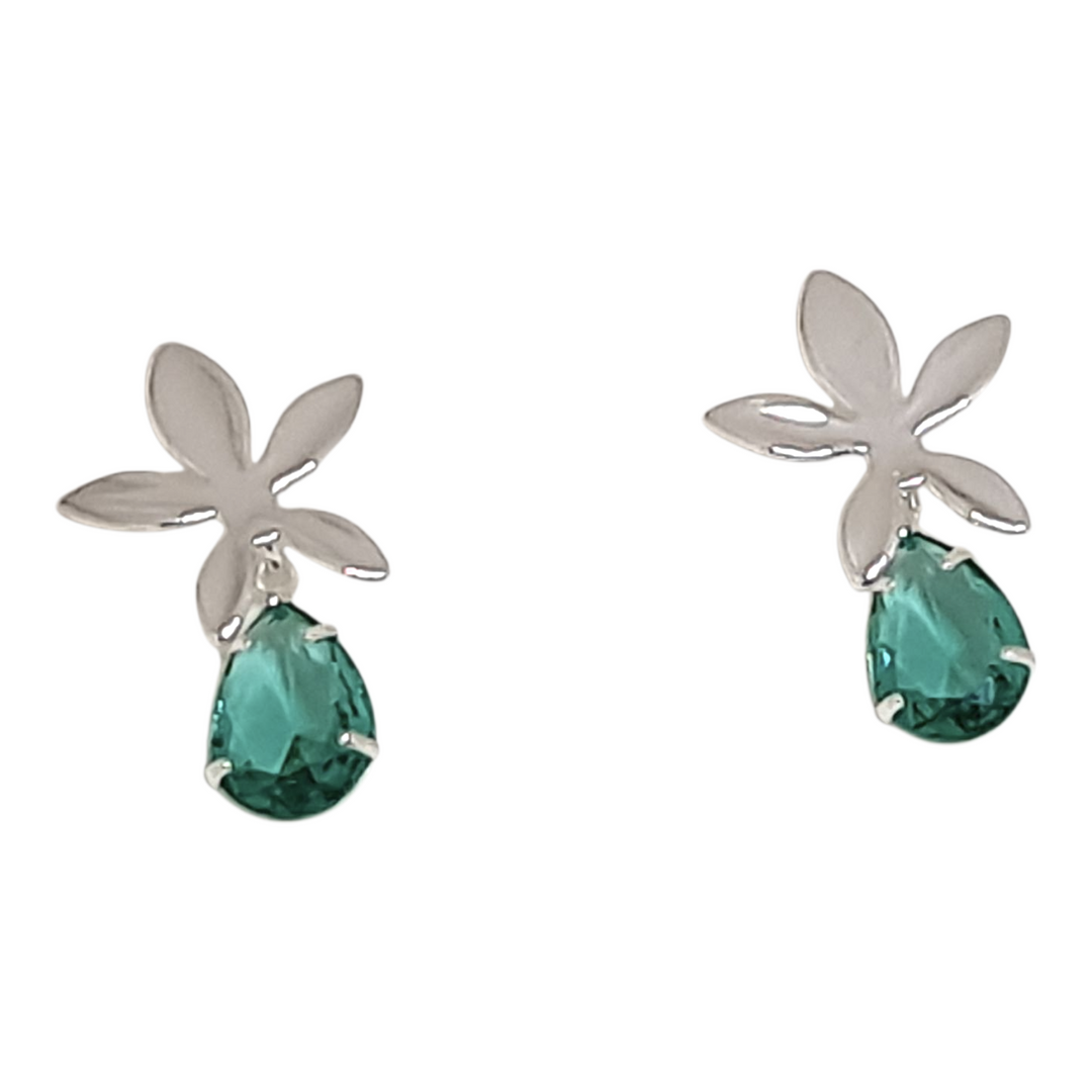 Aros Flor Esmeralda Plata