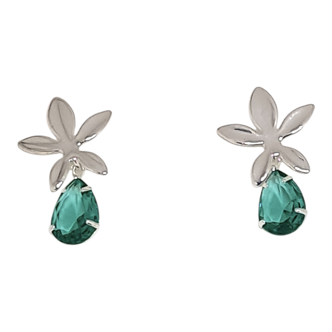 Aros Flor Esmeralda Plata