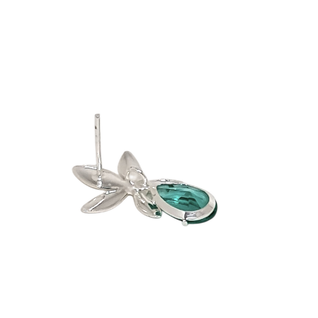Aros Flor Esmeralda Plata