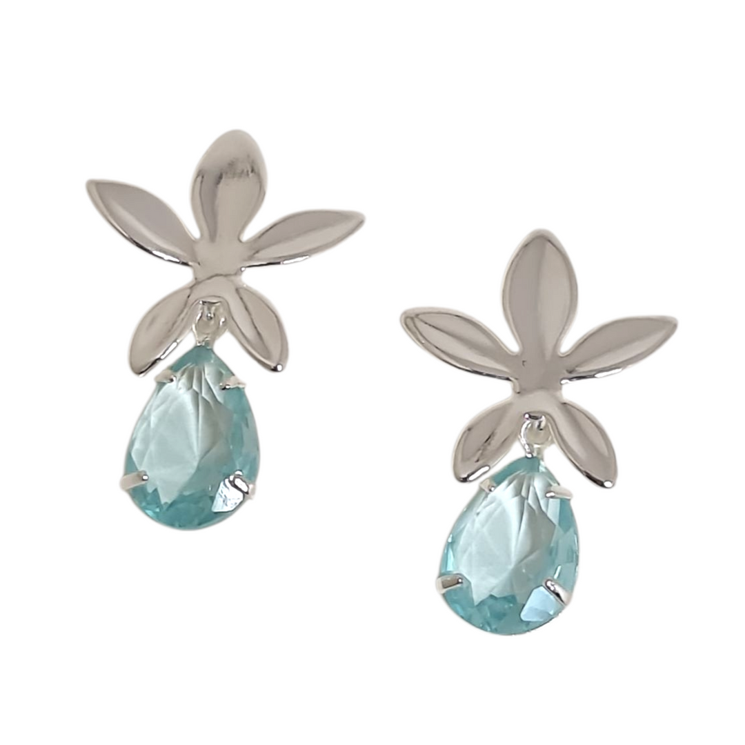 Aros Flor Aguamarina Plata