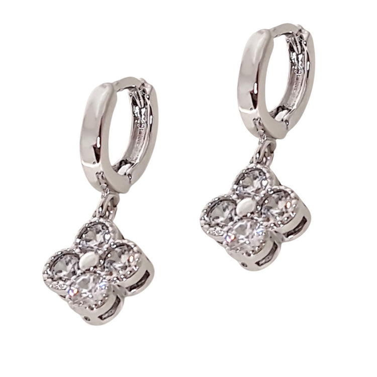 Aros trébol circones platino - aros suerte elegantes