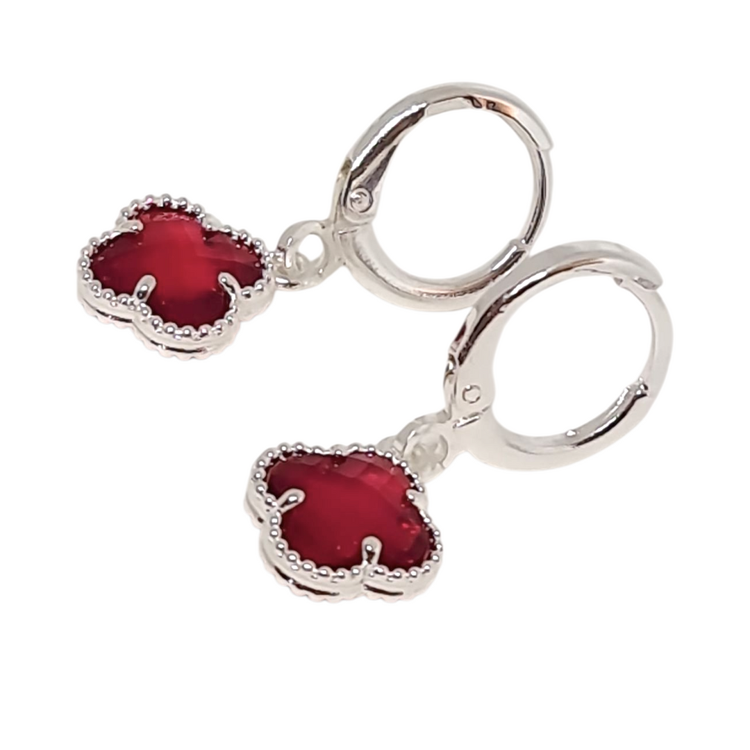 Aros Trébol Rubí Plata