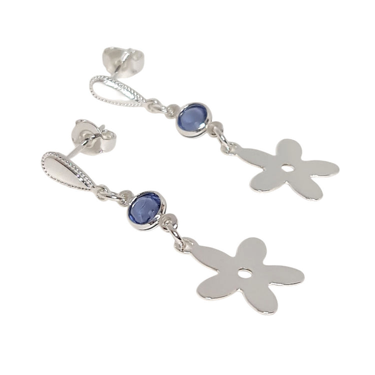 Aros Loreto flor azul plata - aros piedra azul elegantes
