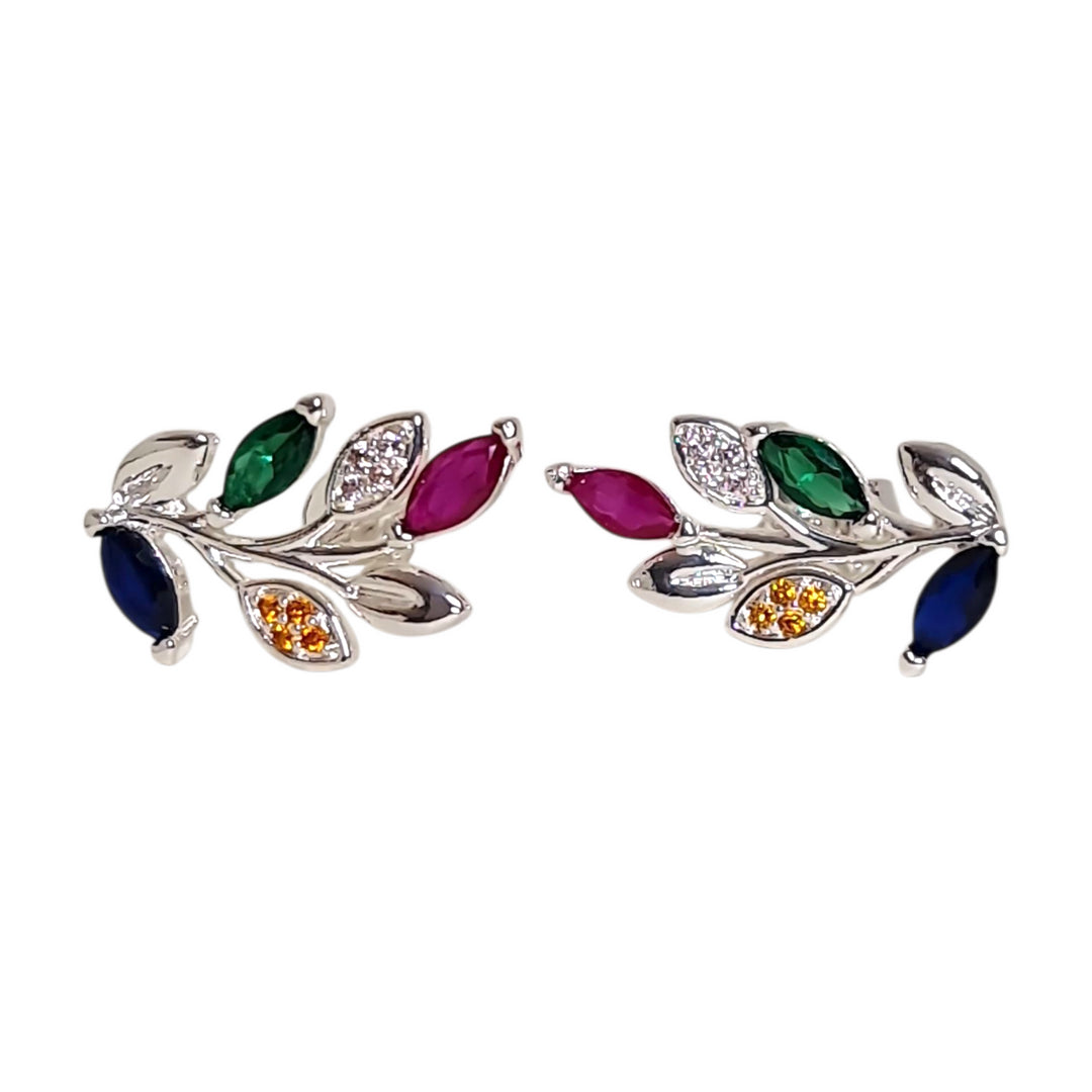 "Aros Hojas Gracia Plata 925 - Vista frontal del diseño de hojas"

