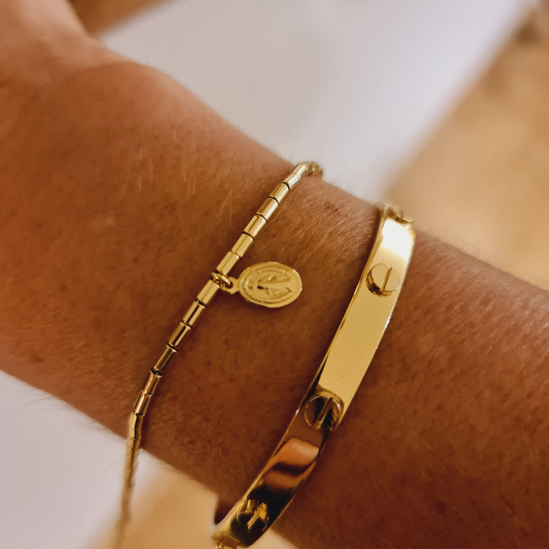 Pulsera Mostacillas Virgen De Los Rayos Oro