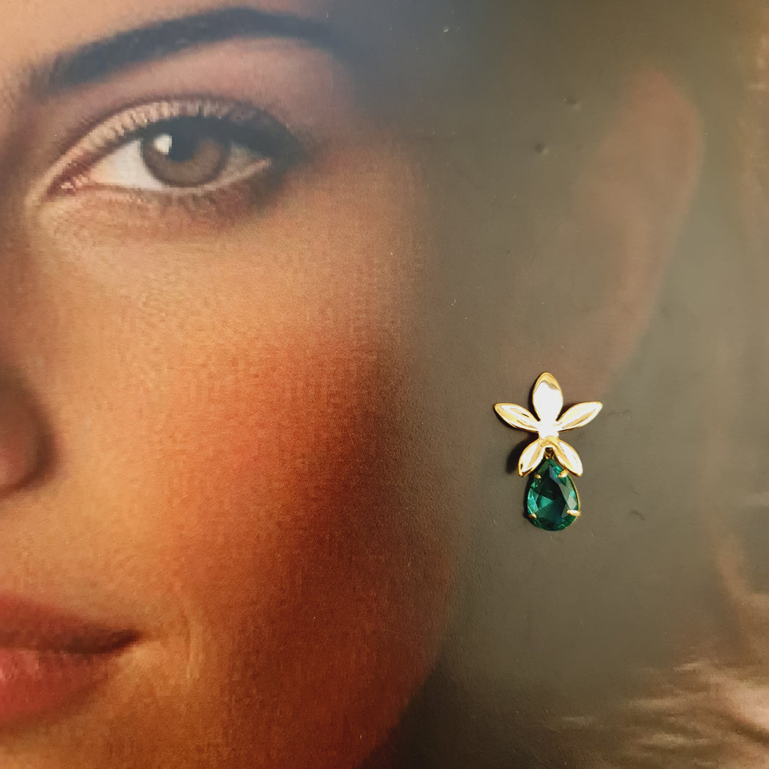 Aros Flor Esmeralda Oro